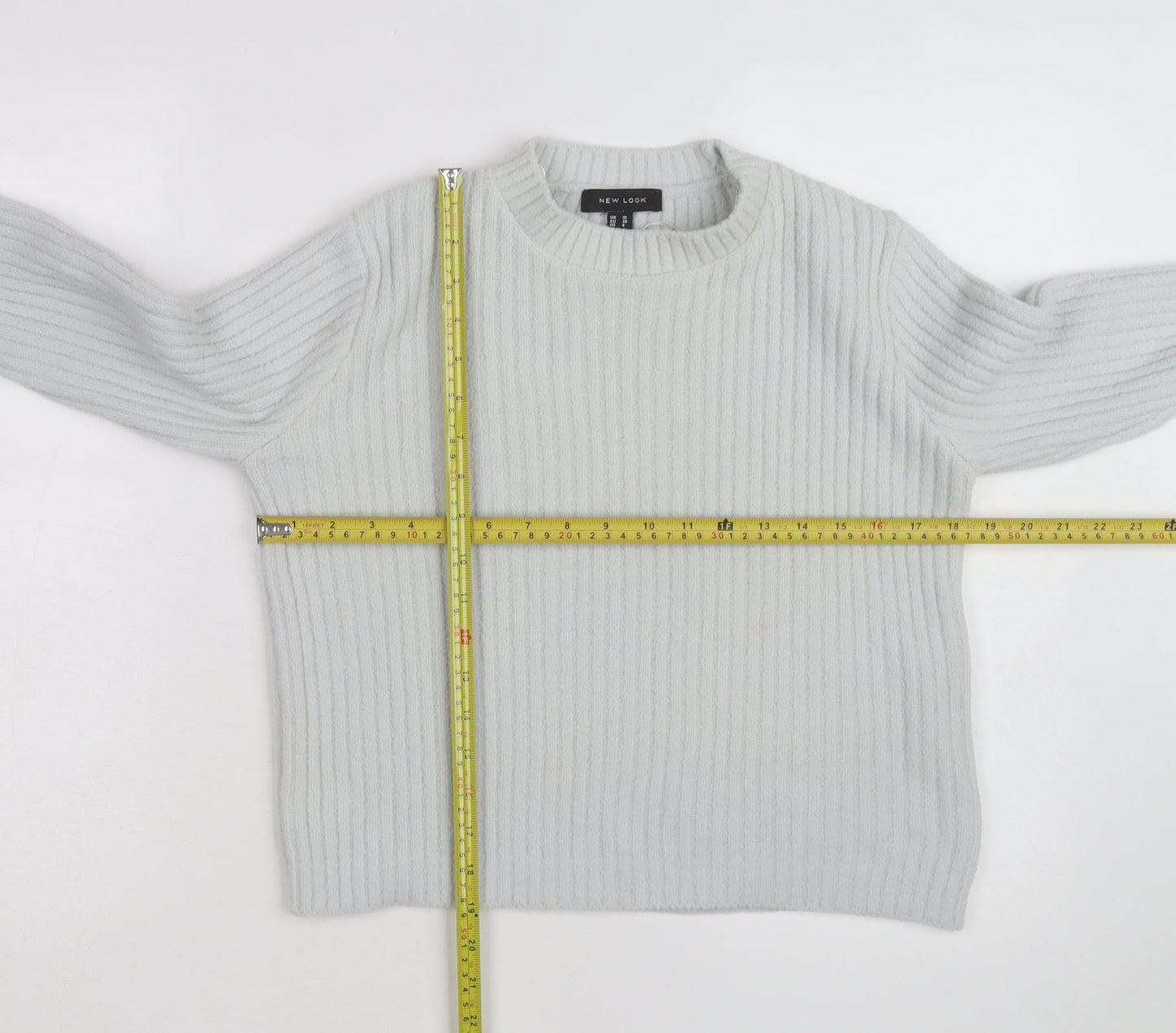 New Look Women's Grey Rib-Knit Pullover Jumper Size 10