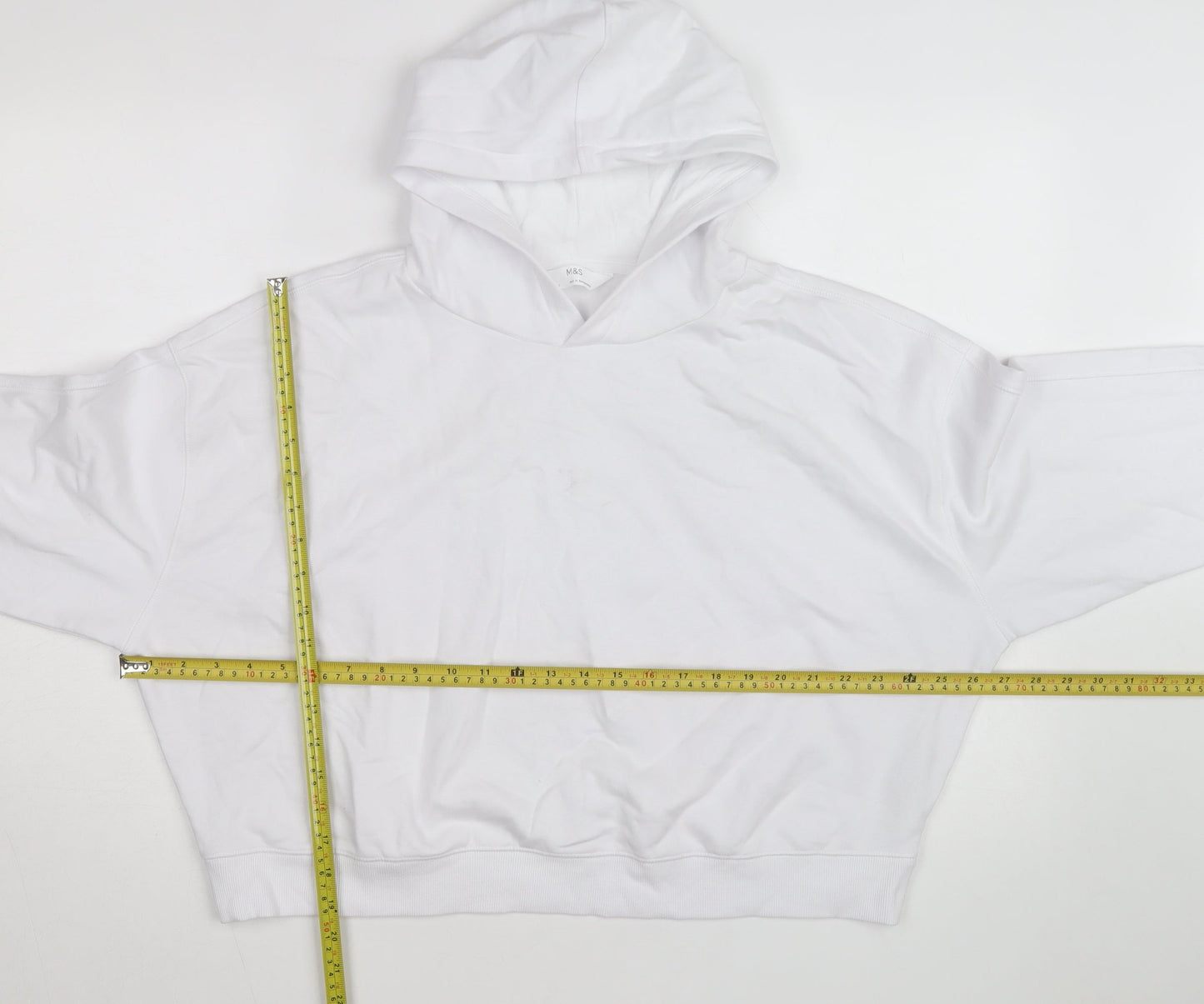 Marks and Spencer Men's White Pullover Hoodie L Lightweight Cotton Blend