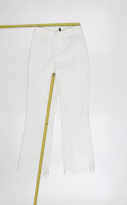 H&M Divided Women White XS Flared Trousers Cotton Blend