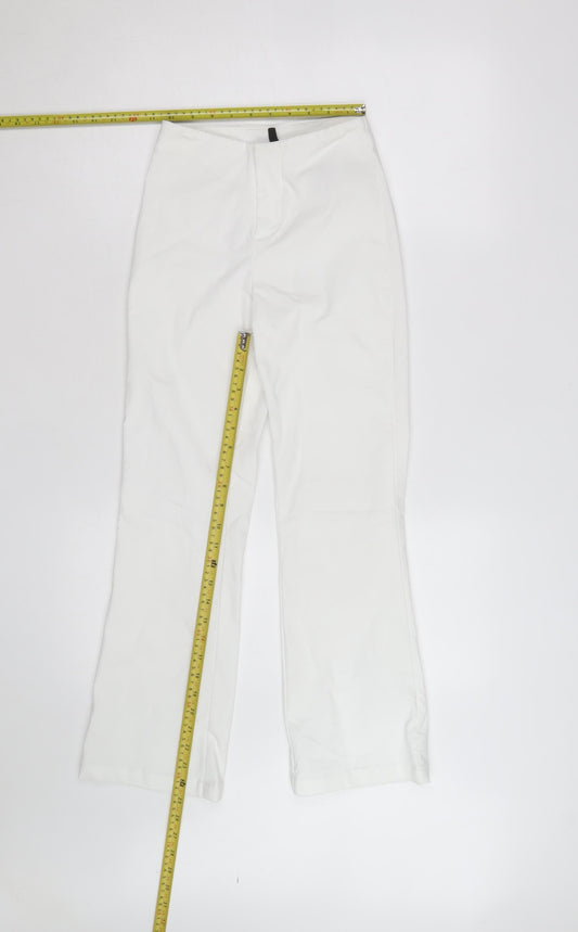 H&M Divided Women White XS Flared Trousers Cotton Blend