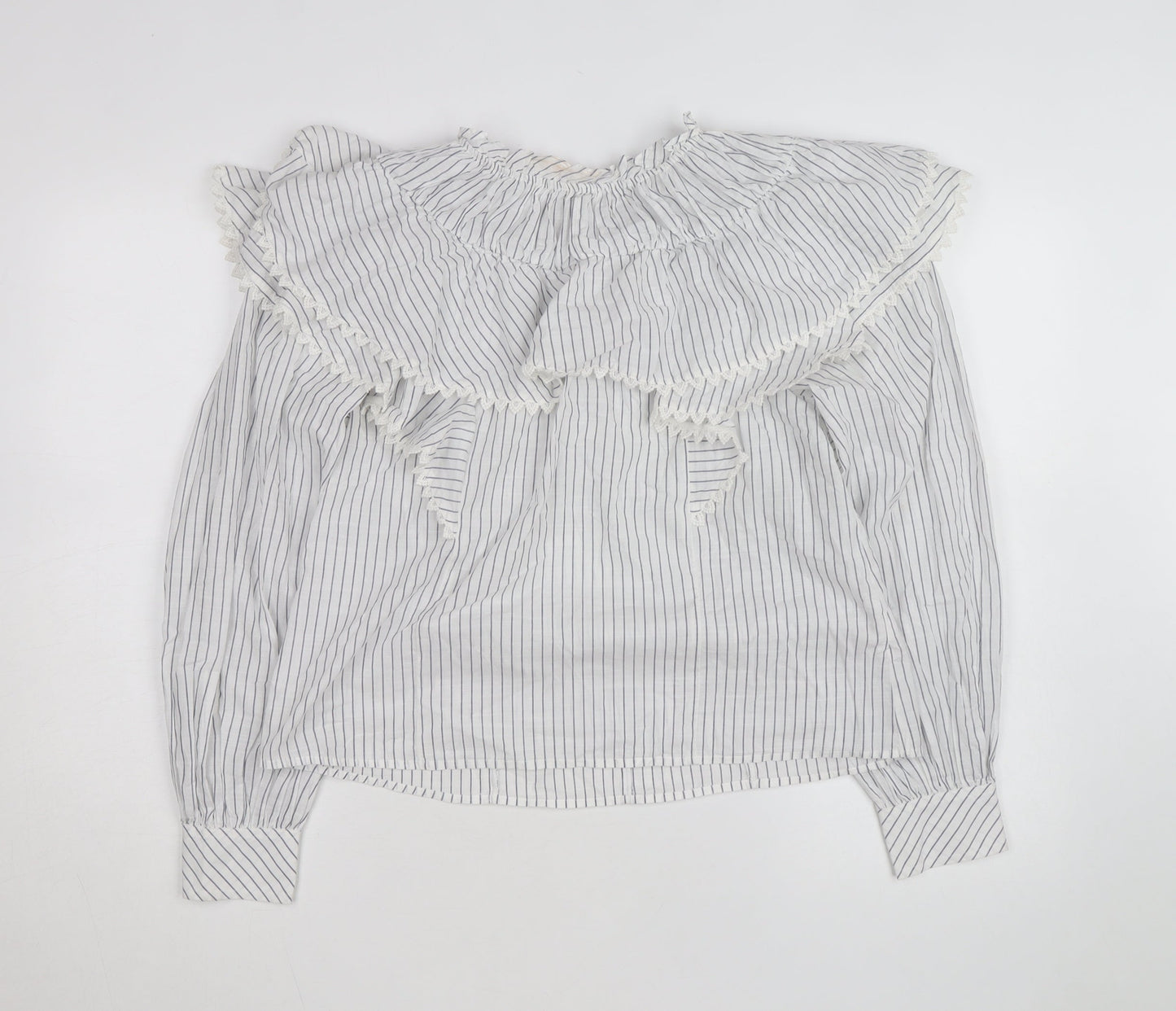 Marks and Spencer Women’s Blue Striped Ruffle Cotton Blouse Size 8