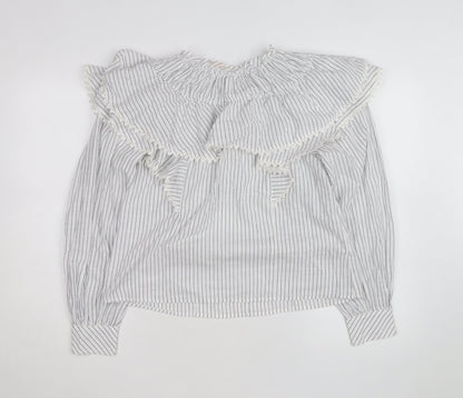 Marks and Spencer Women’s Blue Striped Ruffle Cotton Blouse Size 8