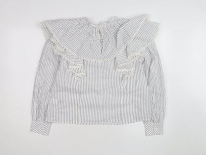 Marks and Spencer Women’s Blue Striped Ruffle Cotton Blouse Size 8