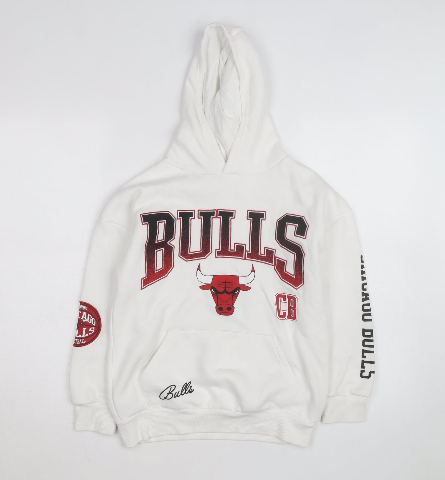 Primark Men’s White Chicago Bulls Pullover Hoodie M Graphic Fleece