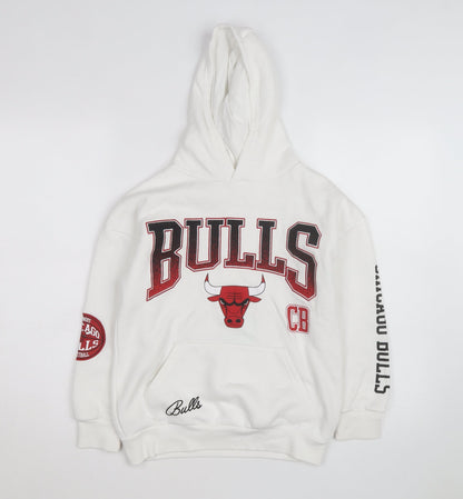 Primark Men’s White Chicago Bulls Pullover Hoodie M Graphic Fleece
