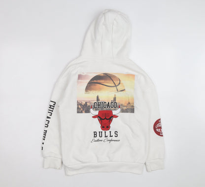 Primark Men’s White Chicago Bulls Pullover Hoodie M Graphic Fleece