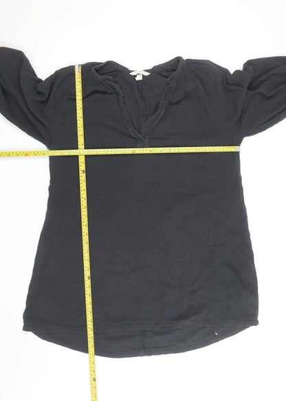 H&M Women’s Black Linen Tunic Blouse Size S 3/4 Sleeve V-Neck