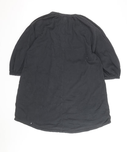H&M Women’s Black Linen Tunic Blouse Size S 3/4 Sleeve V-Neck