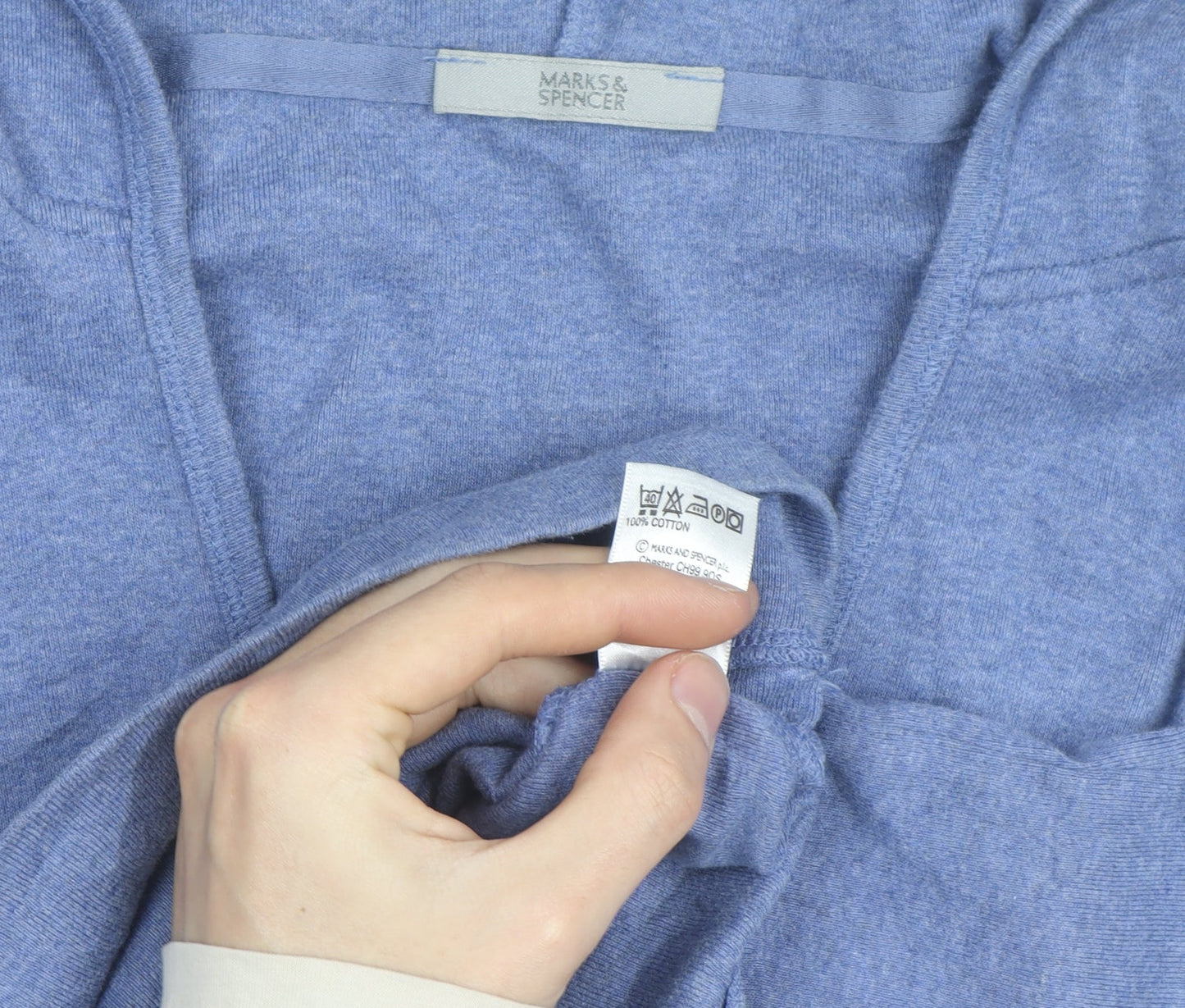 Marks and Spencer Women Blue Size 16 V-Neck Pullover Hoodie 100% Cotton