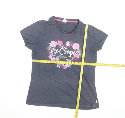 Lee Cooper Women's Grey Floral Heart Print T-Shirt Size 14