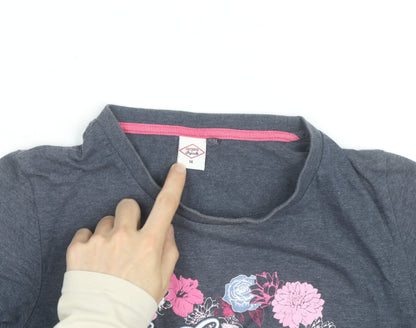 Lee Cooper Women's Grey Floral Heart Print T-Shirt Size 14