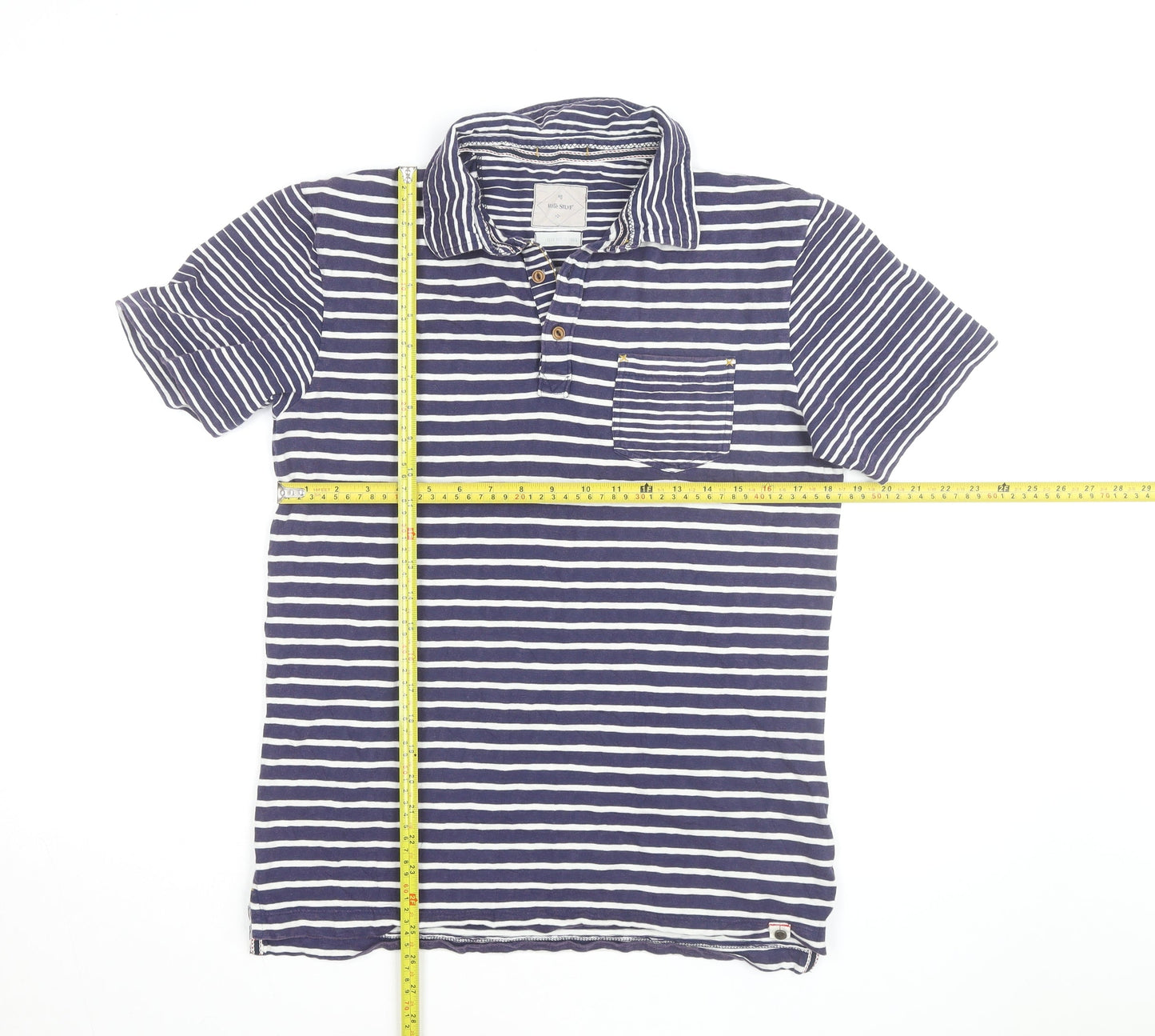 White Stuff Blue Striped Cotton Polo Shirt Men's S