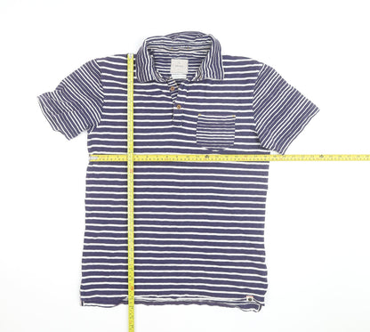 White Stuff Blue Striped Cotton Polo Shirt Men's S