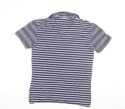White Stuff Blue Striped Cotton Polo Shirt Men's S