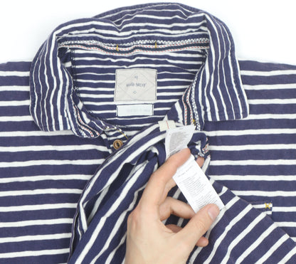 White Stuff Blue Striped Cotton Polo Shirt Men's S