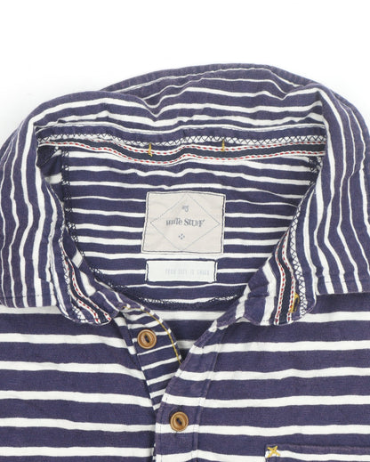 White Stuff Blue Striped Cotton Polo Shirt Men's S