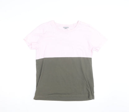 COS Men's Pink and Green Colourblock Cotton T-Shirt Size M