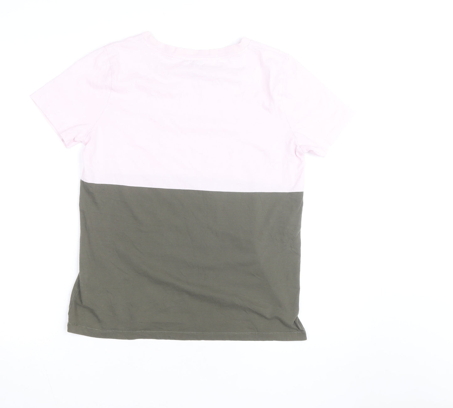 COS Men's Pink and Green Colourblock Cotton T-Shirt Size M