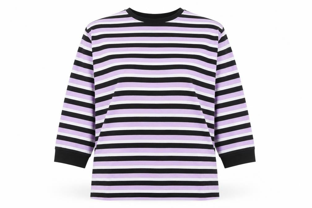 ASOS Women's Multicoloured Striped Crew Neck 3/4 Sleeve Cotton T-Shirt Size 10