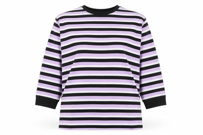 ASOS Women's Multicoloured Striped Crew Neck 3/4 Sleeve Cotton T-Shirt Size 10