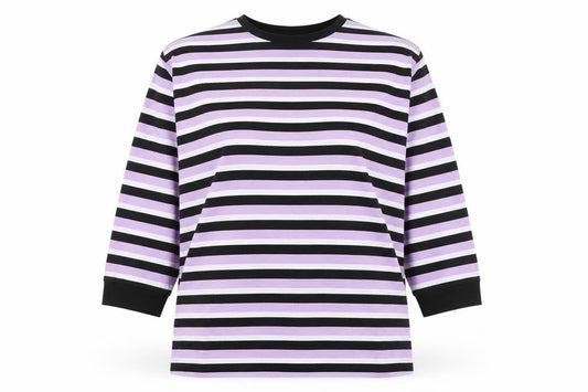 ASOS Women's Multicoloured Striped Crew Neck 3/4 Sleeve Cotton T-Shirt Size 10