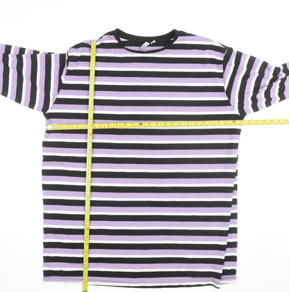 ASOS Women's Multicoloured Striped Crew Neck 3/4 Sleeve Cotton T-Shirt Size 10