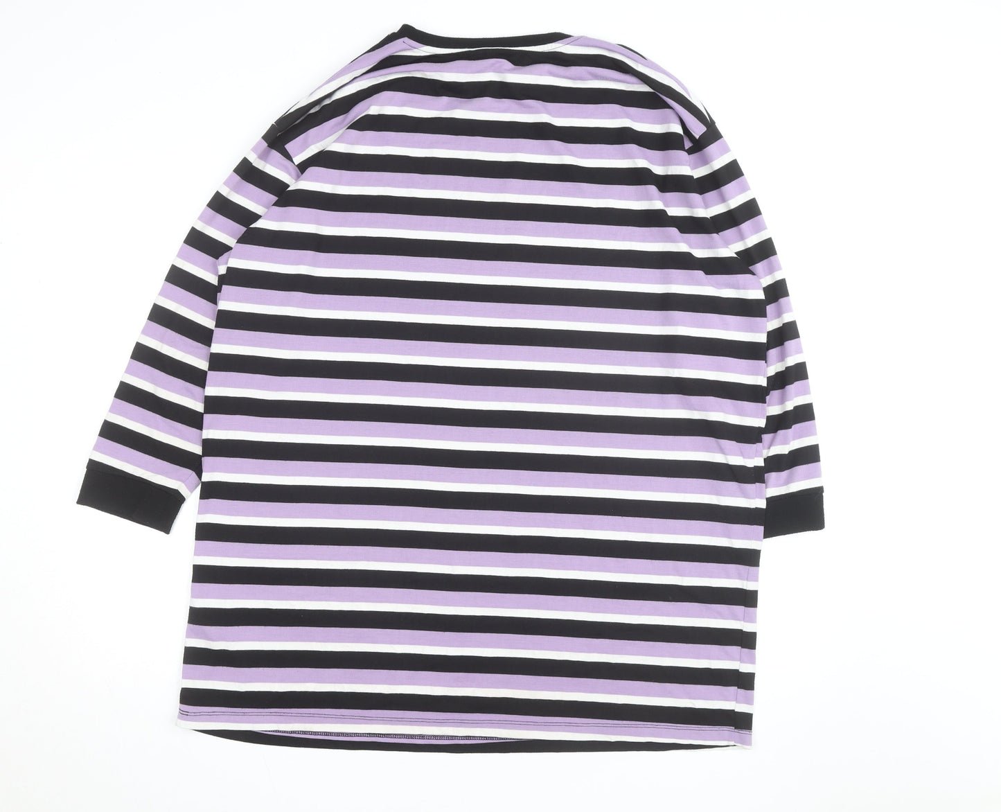 ASOS Women's Multicoloured Striped Crew Neck 3/4 Sleeve Cotton T-Shirt Size 10