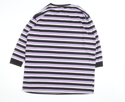 ASOS Women's Multicoloured Striped Crew Neck 3/4 Sleeve Cotton T-Shirt Size 10