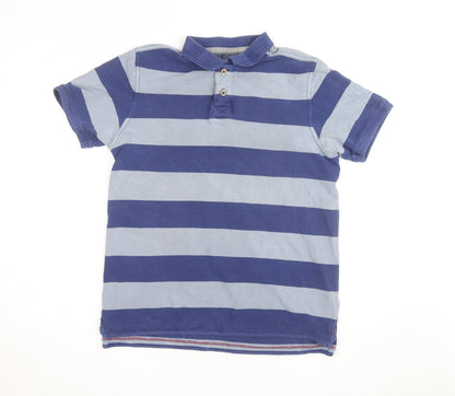 FatFace Men's Blue Striped Cotton Short Sleeve Polo Shirt Size M