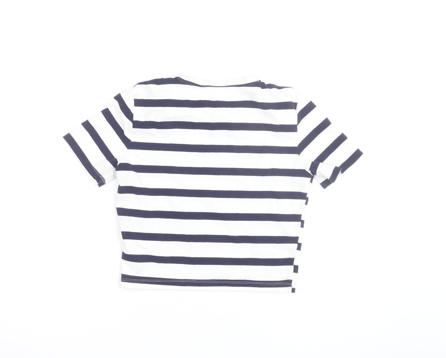 Zara Women's Navy White Striped Cropped T-Shirt Size 12
