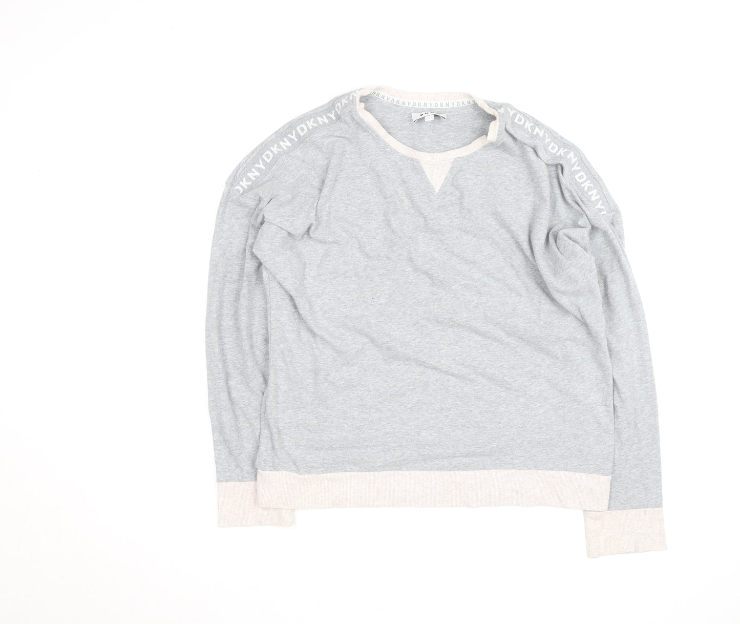 DKNY Men’s Grey Pullover Jumper Size S Crew Neck Logo Trim