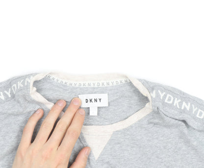 DKNY Men’s Grey Pullover Jumper Size S Crew Neck Logo Trim