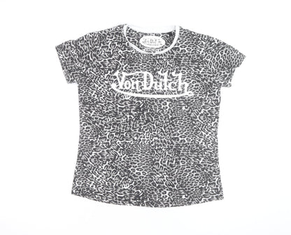 Von Dutch Womens Grey Animal Print Cotton T-Shirt Size 12