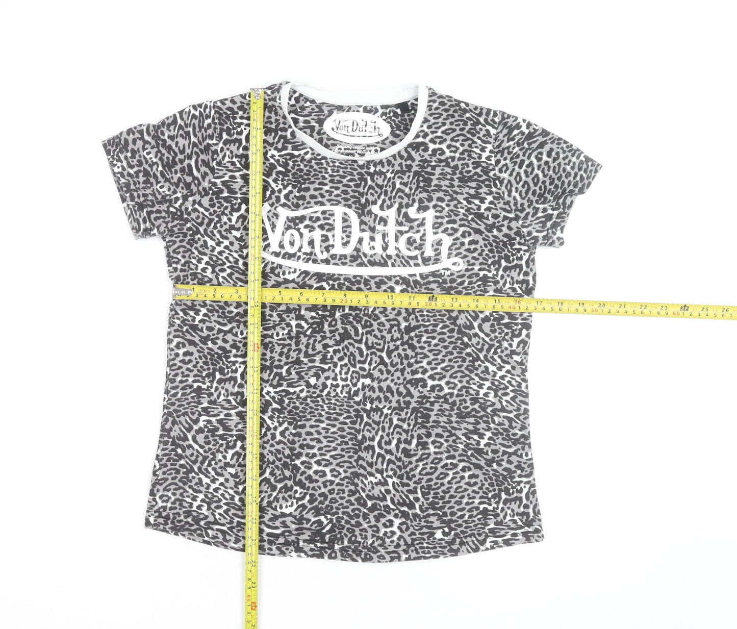 Von Dutch Womens Grey Animal Print Cotton T-Shirt Size 12