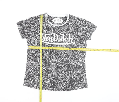 Von Dutch Womens Grey Animal Print Cotton T-Shirt Size 12