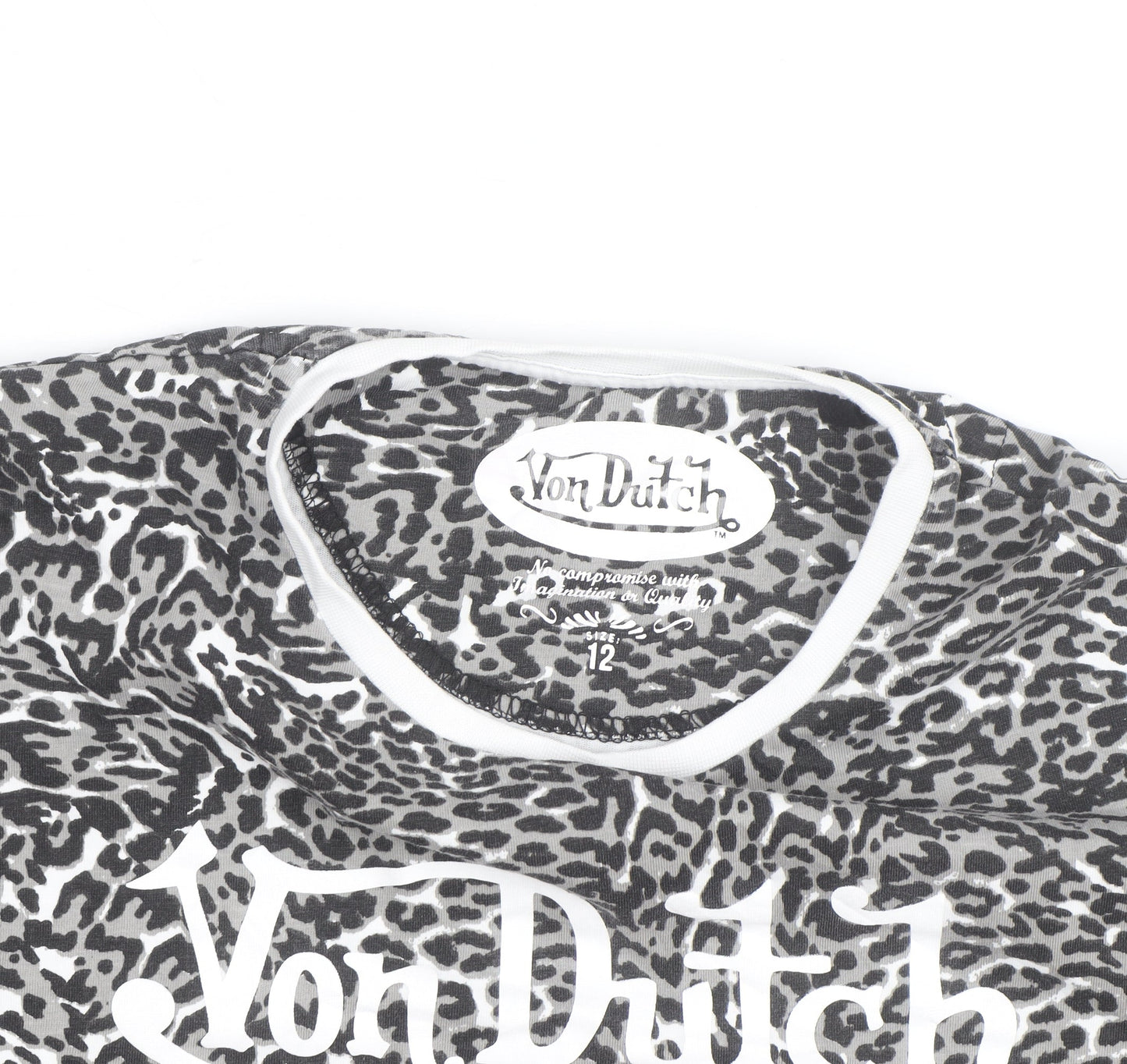 Von Dutch Womens Grey Animal Print Cotton T-Shirt Size 12