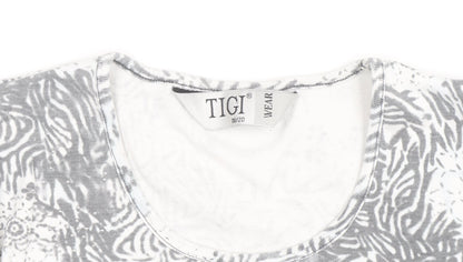 TIGI Wear Women's Grey Animal Floral Print Long Sleeve T-Shirt Size 18