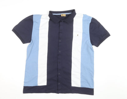 Gabicci Men's Blue & White Colourblock Cotton Polo Shirt Size L