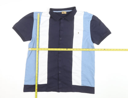 Gabicci Men's Blue & White Colourblock Cotton Polo Shirt Size L
