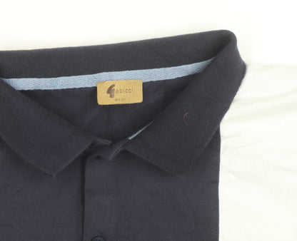 Gabicci Men's Blue & White Colourblock Cotton Polo Shirt Size L
