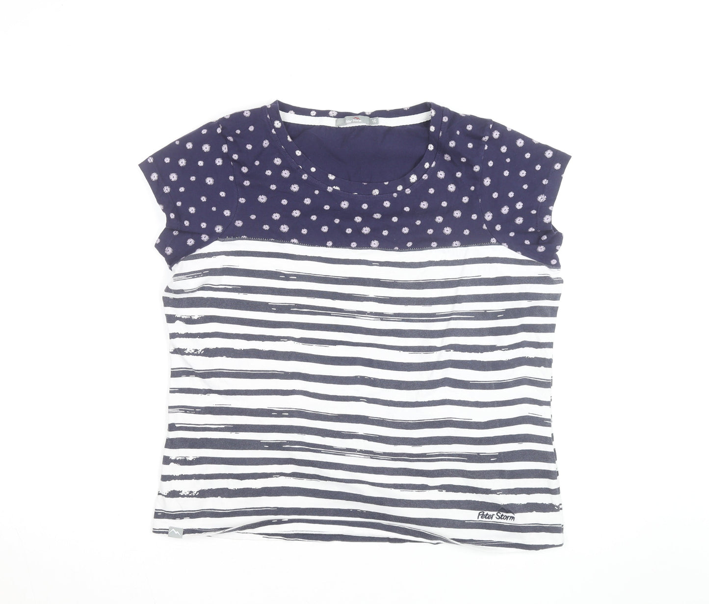 Peter Storm Women's Blue Striped Cotton Crew Neck T-Shirt Size 16