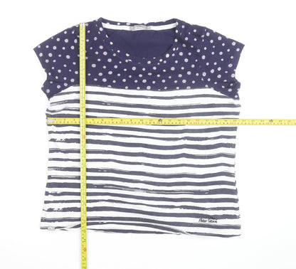 Peter Storm Women's Blue Striped Cotton Crew Neck T-Shirt Size 16
