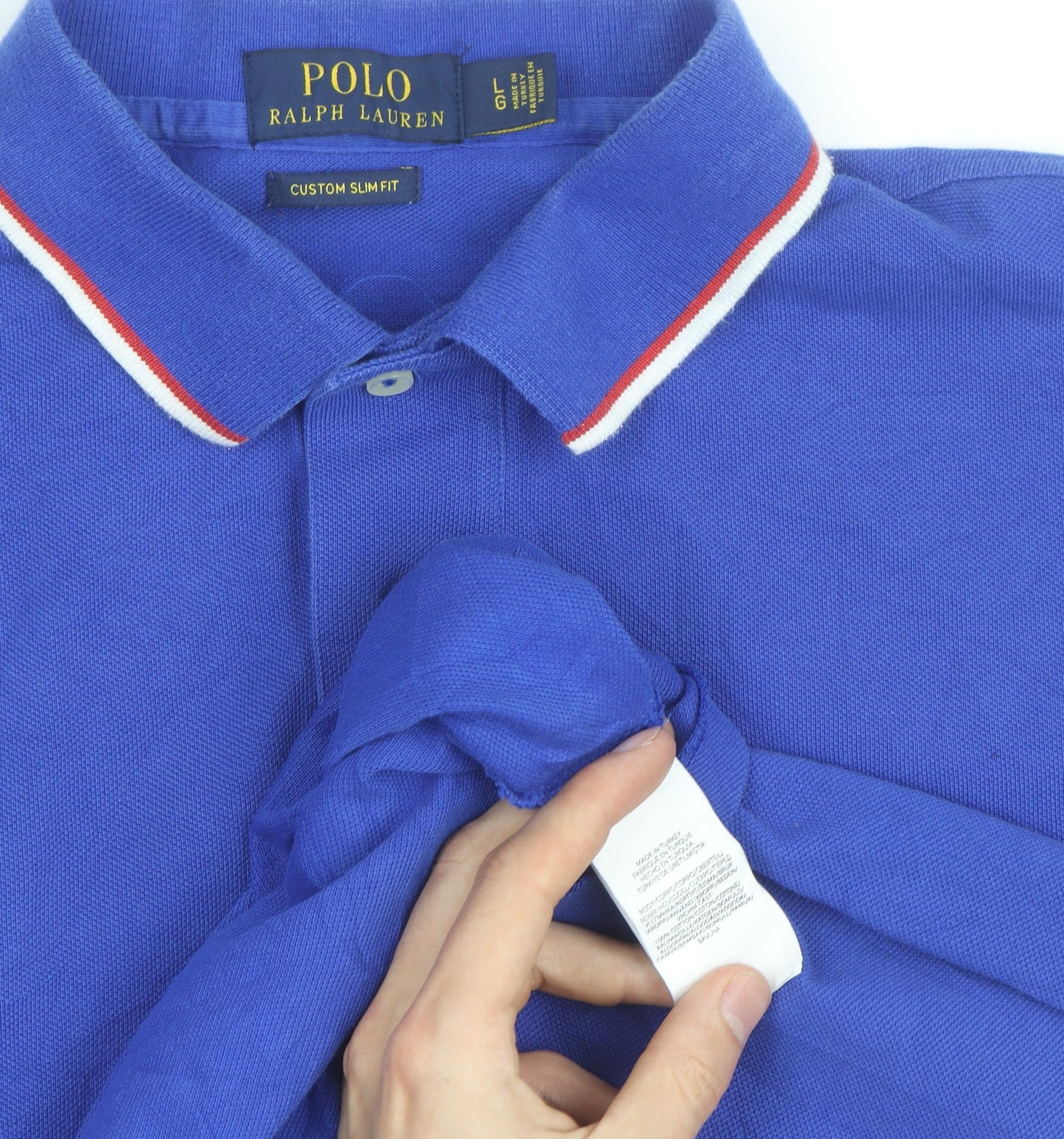 Ralph Lauren Men's Blue Custom Slim Fit Polo Shirt Size L