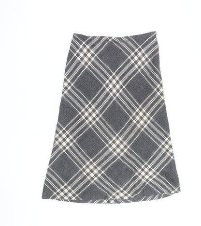 Zara Women Grey Check A-Line Knee Length Wool Blend Skirt M