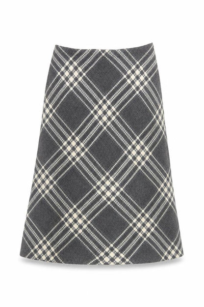 Zara Women Grey Check A-Line Knee Length Wool Blend Skirt M