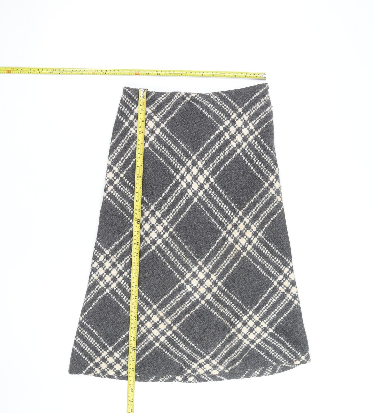 Zara Women Grey Check A-Line Knee Length Wool Blend Skirt M