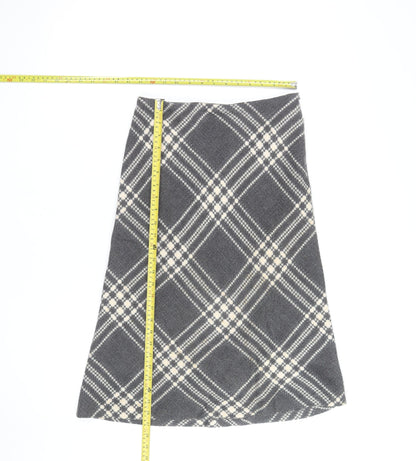 Zara Women Grey Check A-Line Knee Length Wool Blend Skirt M