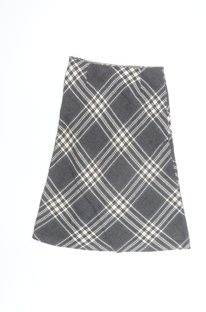 Zara Women Grey Check A-Line Knee Length Wool Blend Skirt M