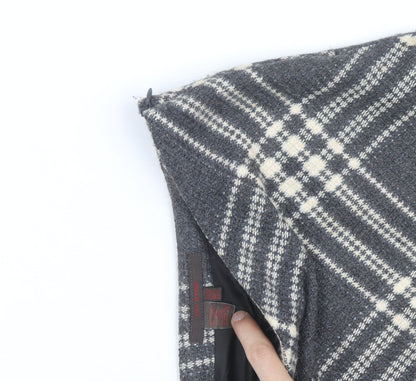 Zara Women Grey Check A-Line Knee Length Wool Blend Skirt M