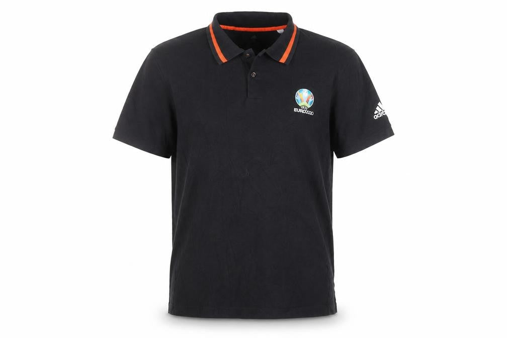 Front view of Adidas Men’s Black Euro 2020 Polo Shirt XL Short Sleeve Cotton